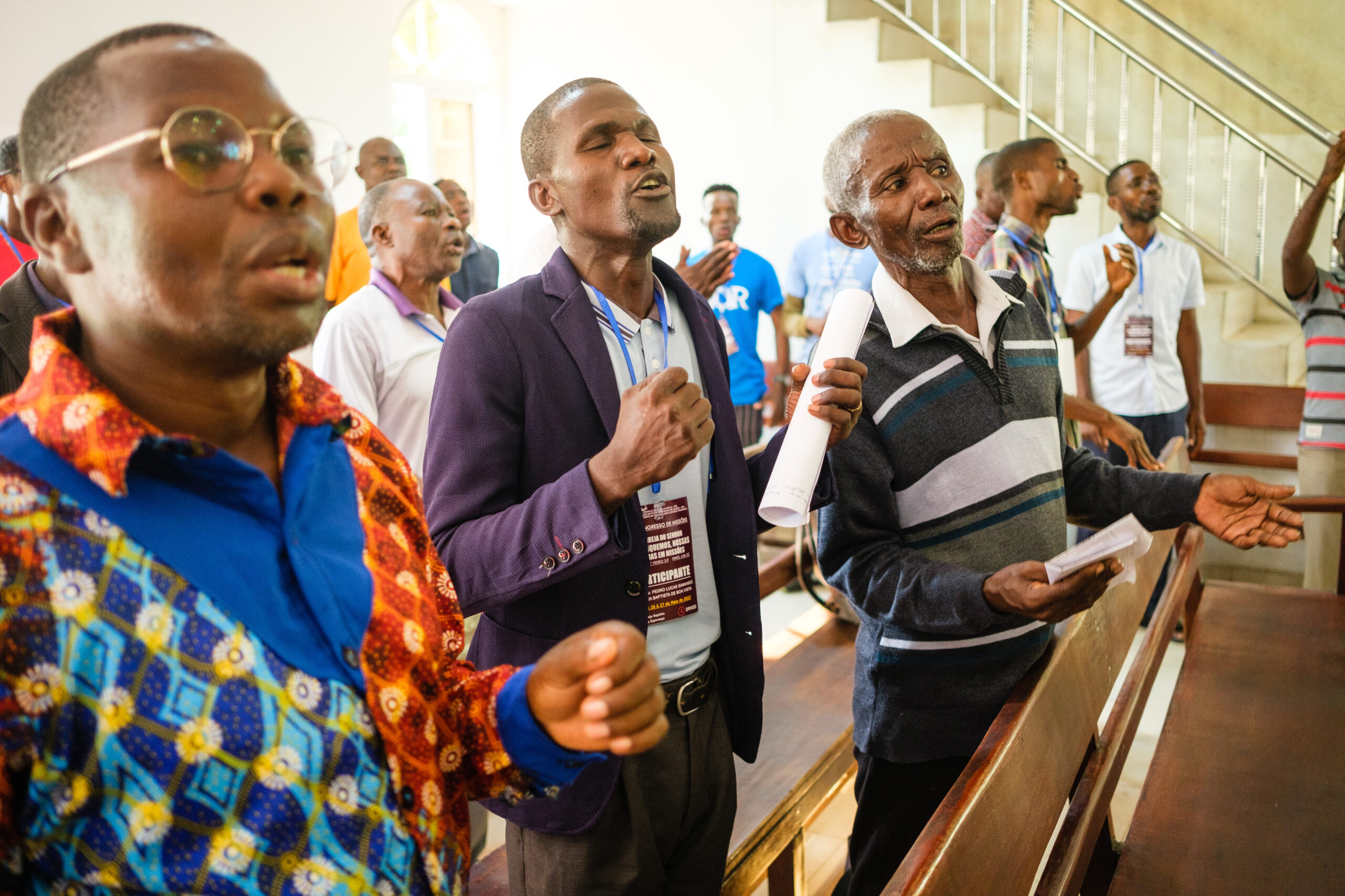 Angolan pastors and missionaries sing praise songs during a missions conference put on by the Angola Baptist Convention in Luanda.